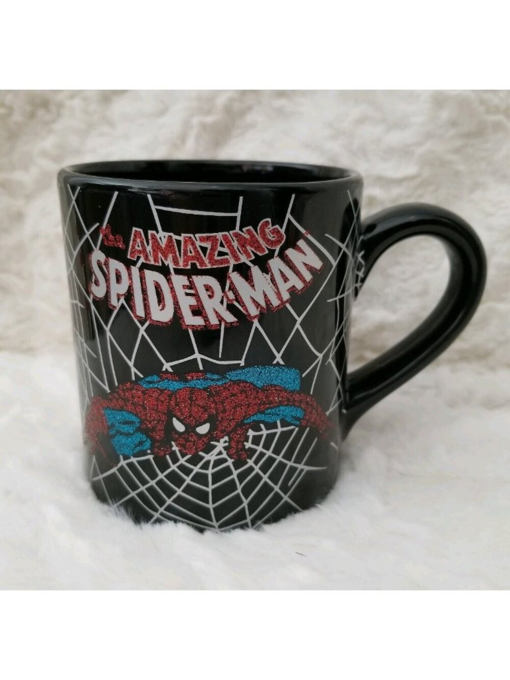 Amazing Spiderman 14oz. Glitter Ceramic Mug Marvel Comics Black Red Blue White